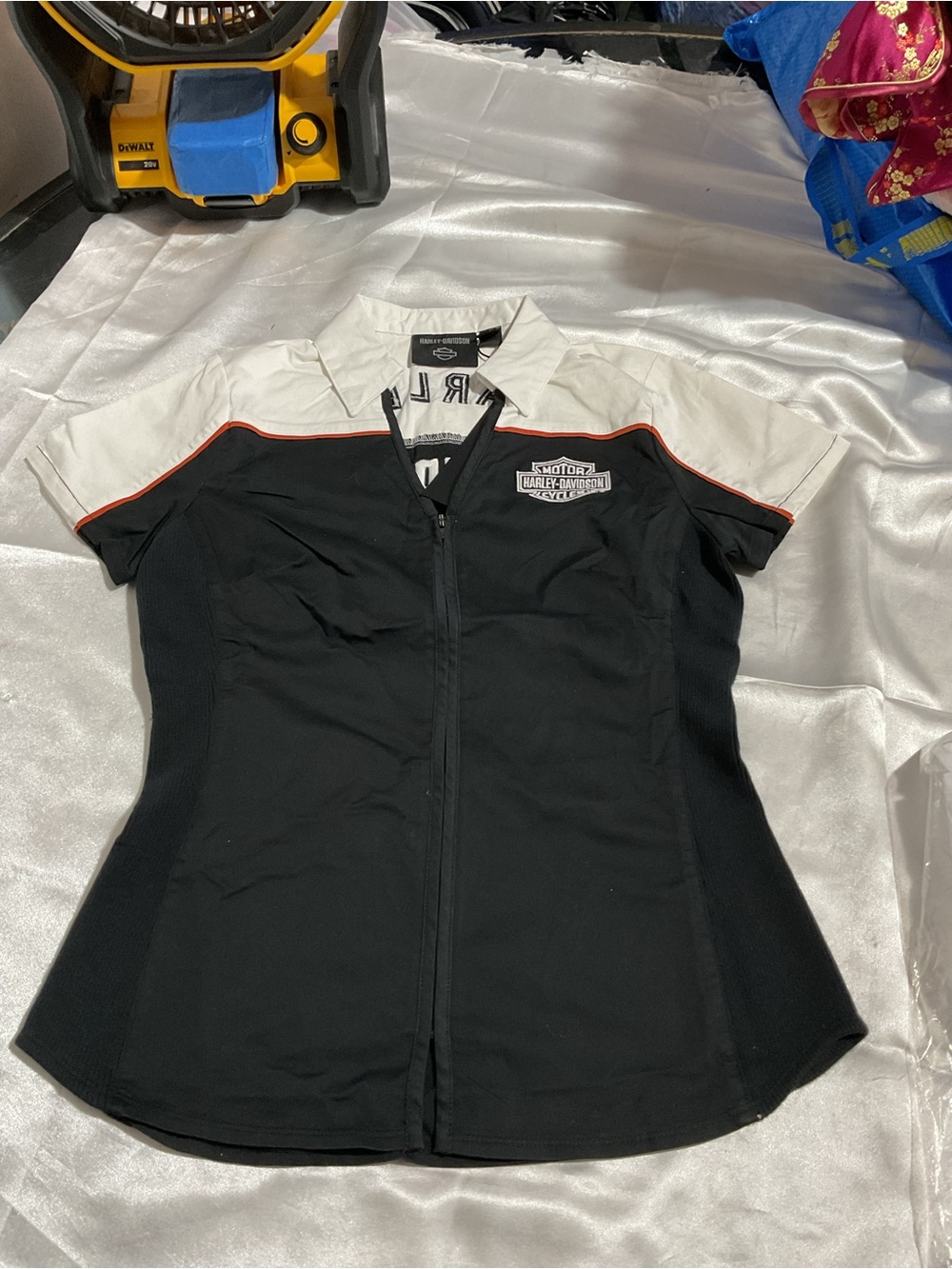 Harley-Davidson Women's Black & White Short-Sleeve Zip Jacket